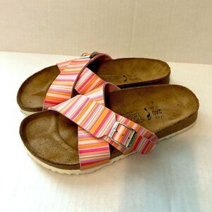 Birkenstock Womens Birki’s Santos’s X Strap Striped Slides Sandals Size 37